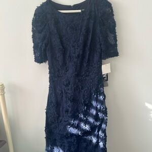 NWT Xscape navy blue long floral dress